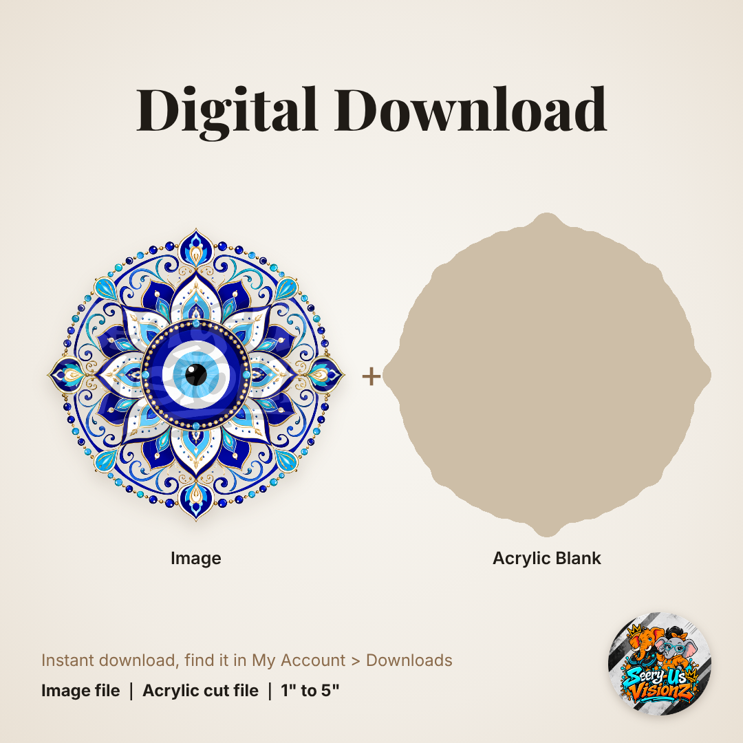 Blue Mandala Evil Eye acrylic blank and digital download