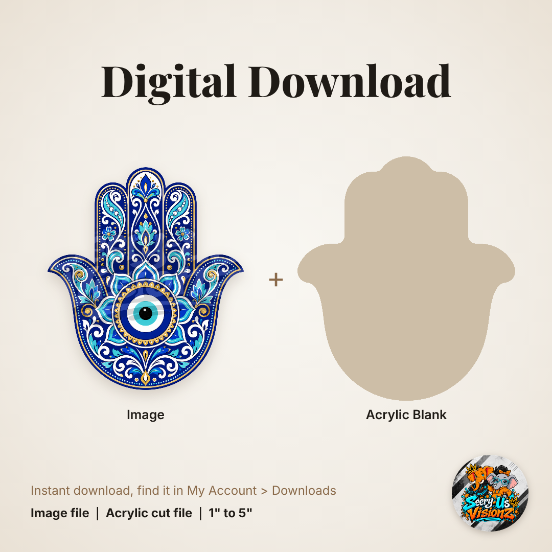 Blue Evil Eye Hamsa acrylic blank and digital download