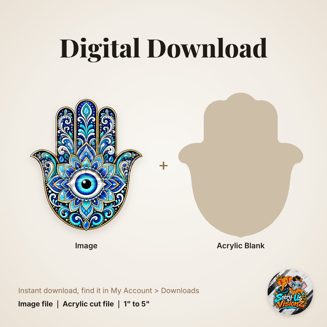 Turquoise Evil Eye Hamsa acrylic blank and digital download