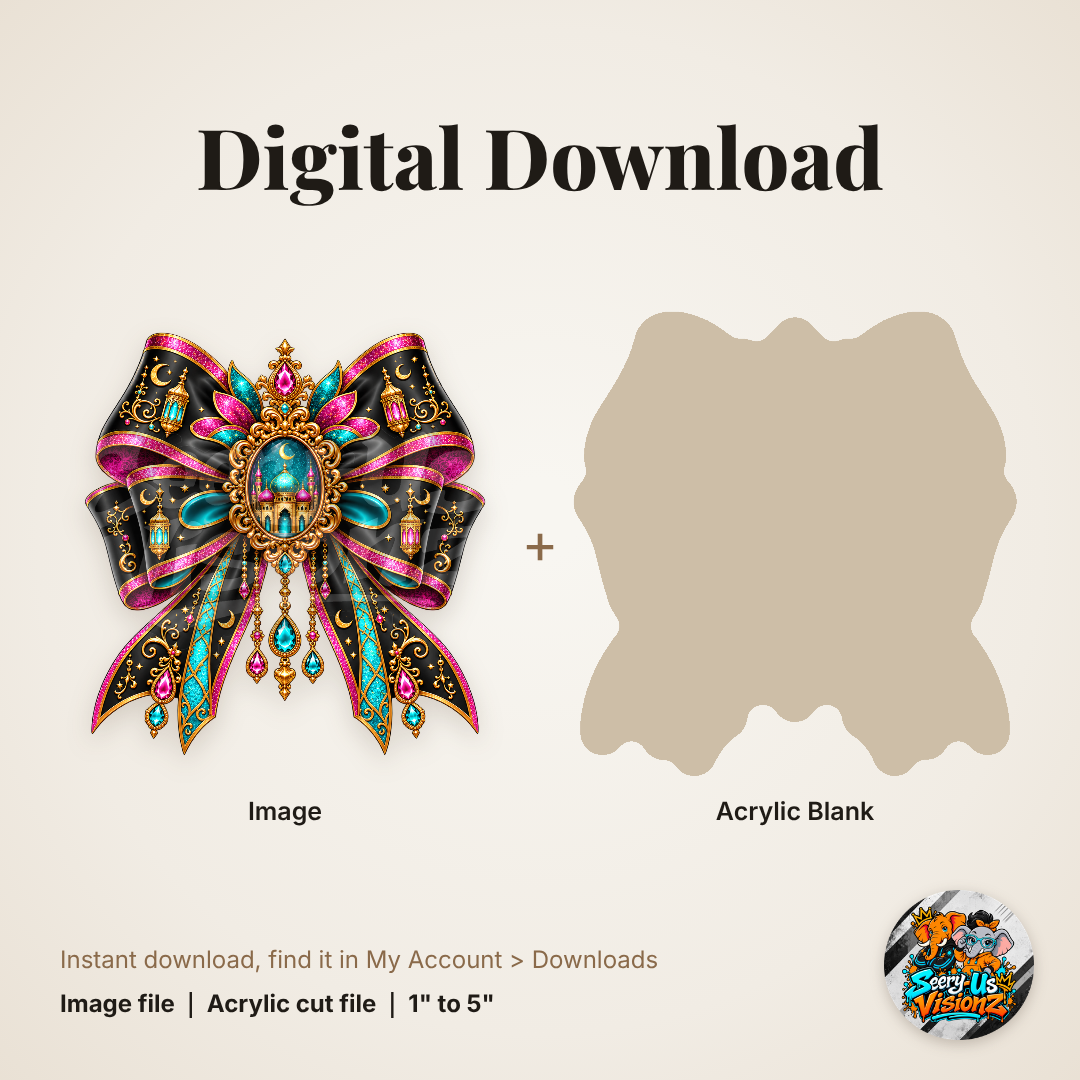 Pink Teal Desert Lantern Bow acrylic blank and digital download
