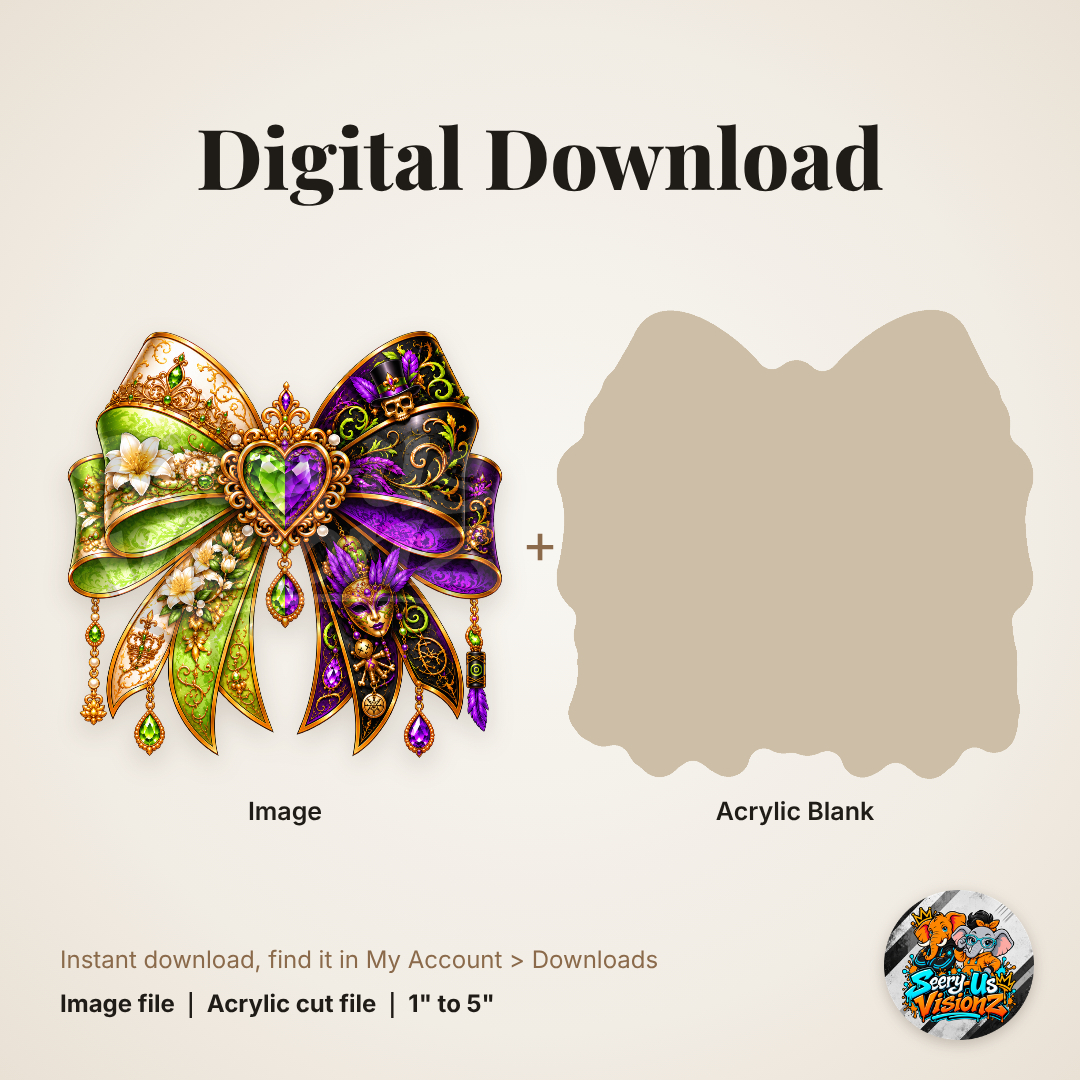 Green Purple Masquerade Split Bow acrylic blank and digital download