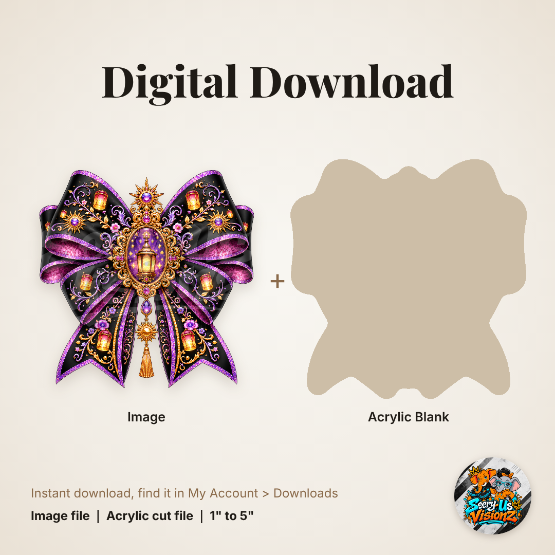 Purple Floating Lantern Bow acrylic blank and digital download