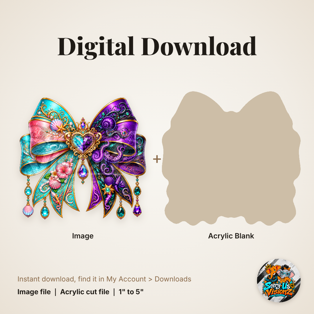 Teal Purple Sea Witch Split Bow acrylic blank and digital download