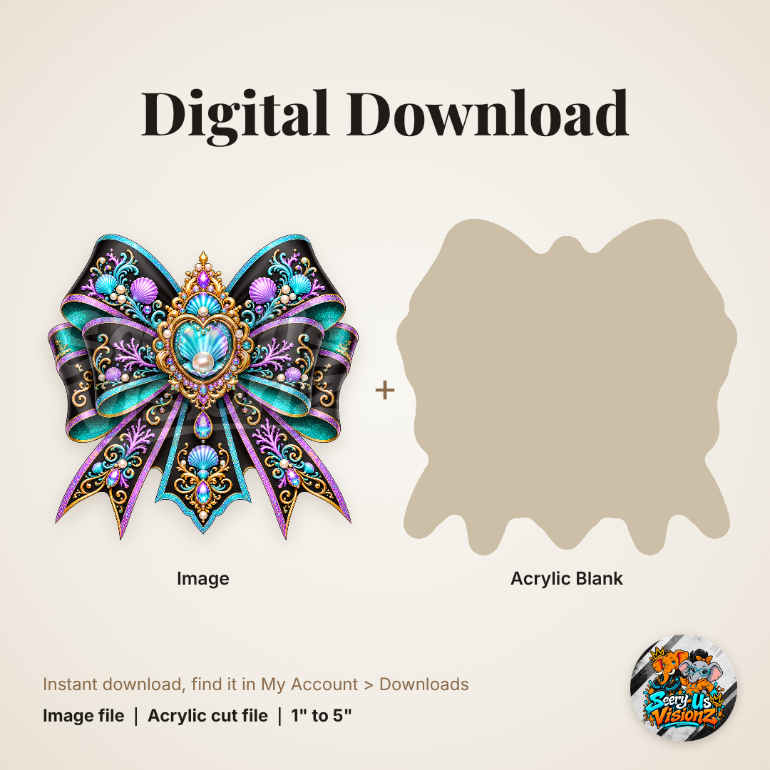 Teal Seashell Pearl Bow acrylic blank and digital download