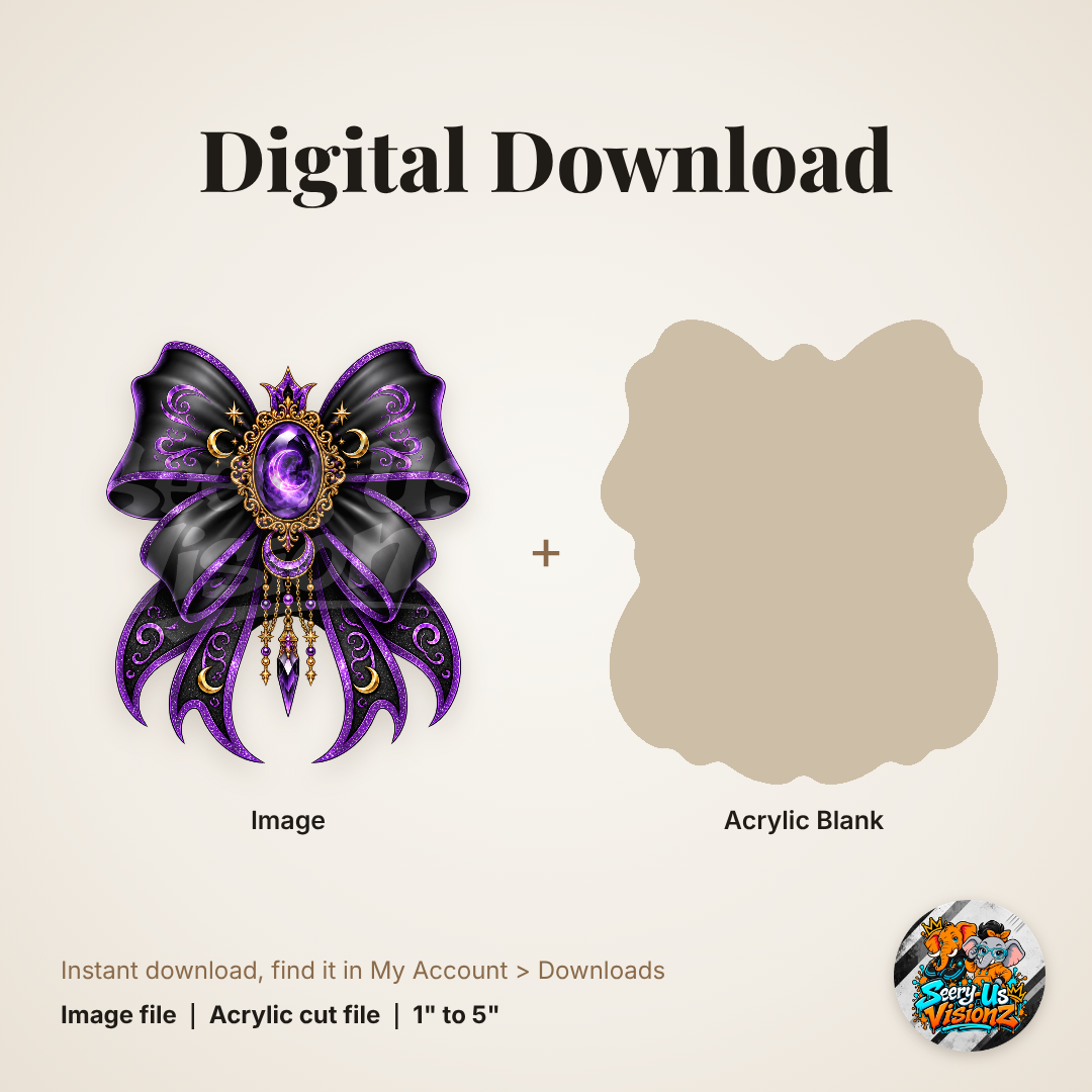 Purple Crescent Moon Gothic Bow acrylic blank and digital download