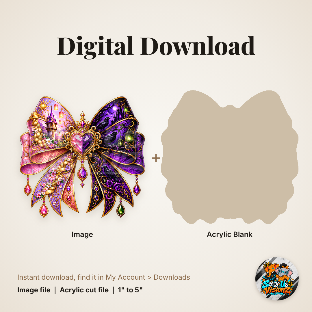 Tower Princess Raven Villain Bow acrylic blank and digital download