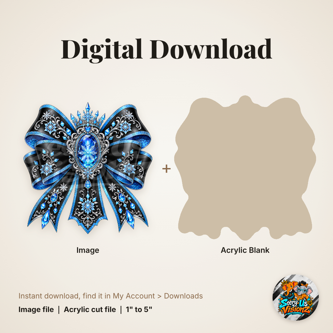 Blue Snowflake Cameo Bow acrylic blank and digital download
