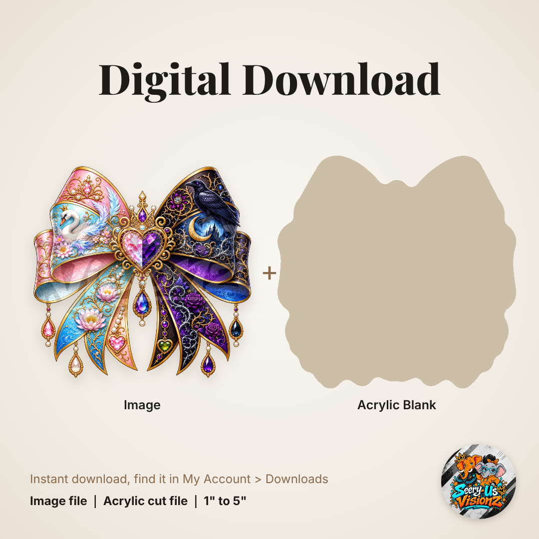 White Swan Black Raven Bow acrylic blank and digital download