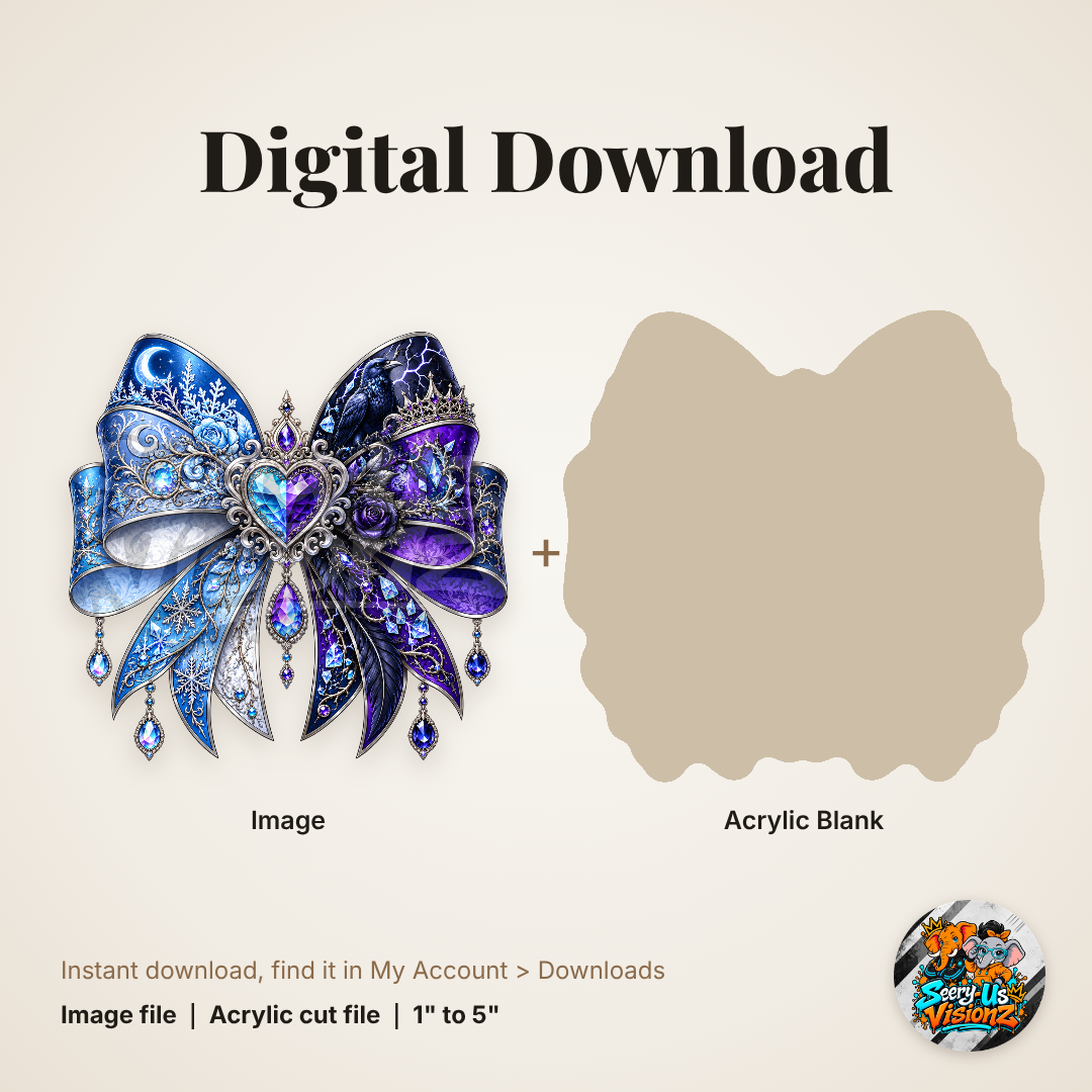 Frost Queen Raven Heart Bow acrylic blank and digital download