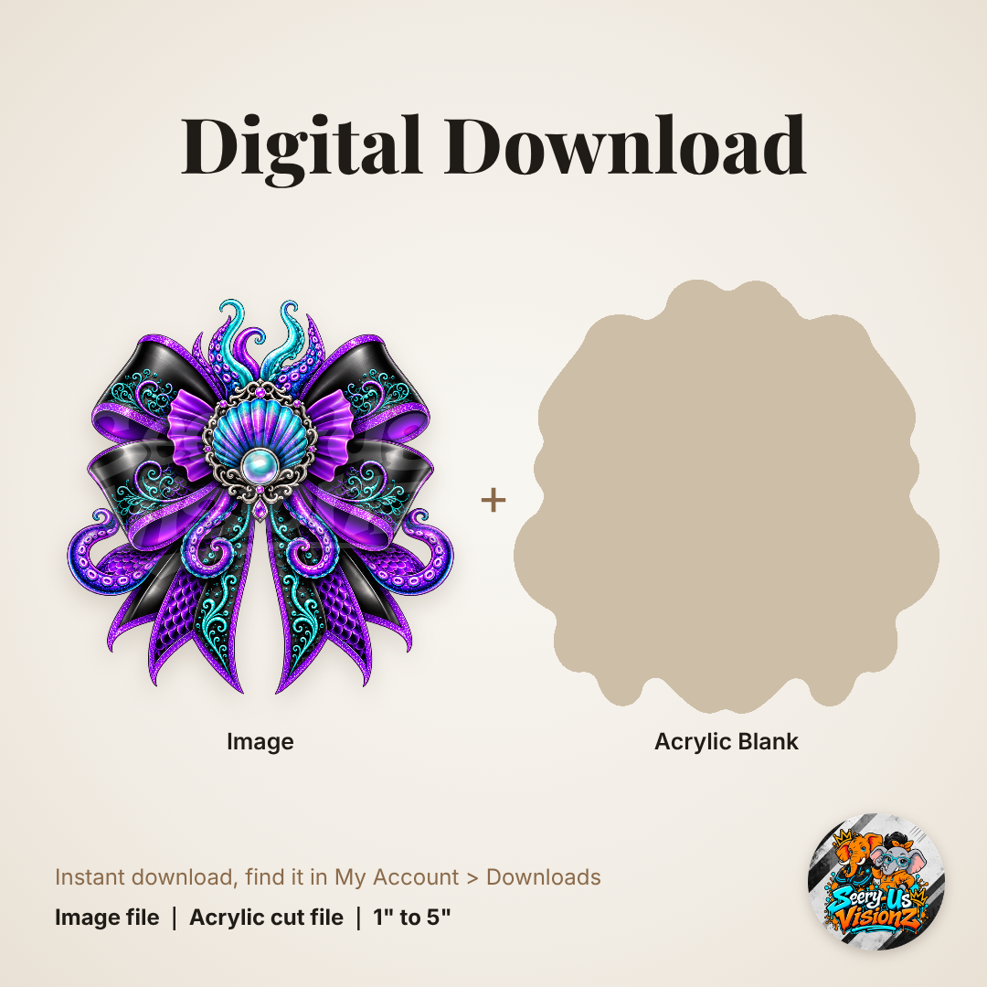 Purple Sea Witch Tentacle Bow acrylic blank and digital download