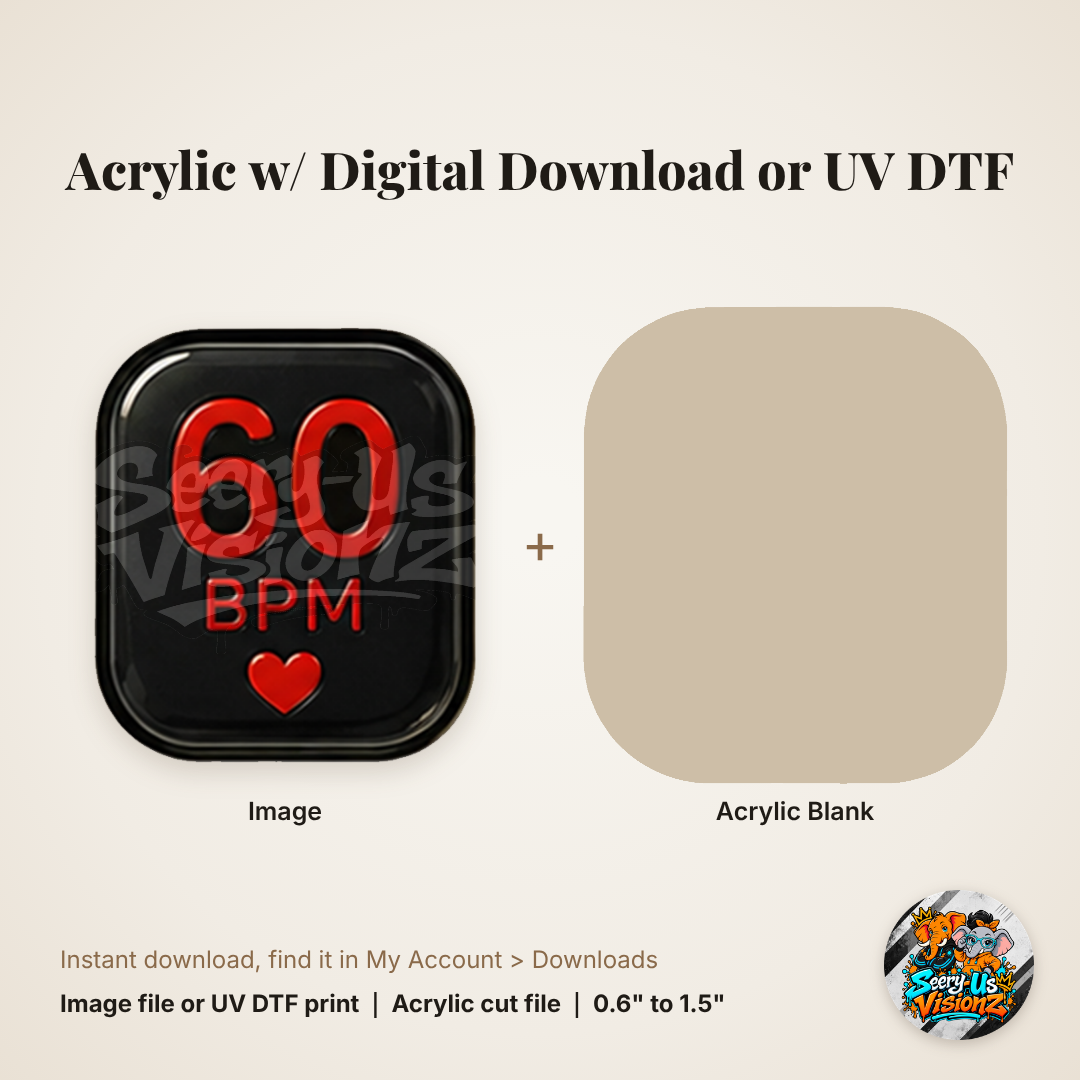 Black 60 BPM Heart Charm acrylic blank and digital download