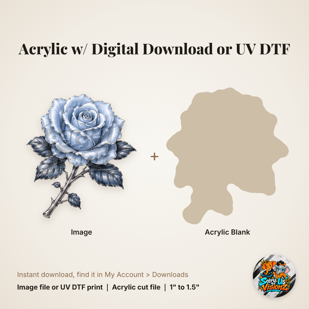 Blue Rose Stem Charm acrylic blank and digital download