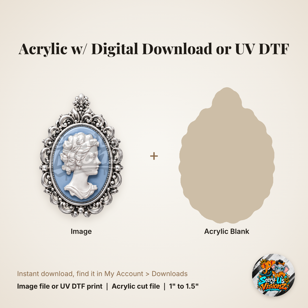 Blue Victorian Cameo Charm acrylic blank and digital download