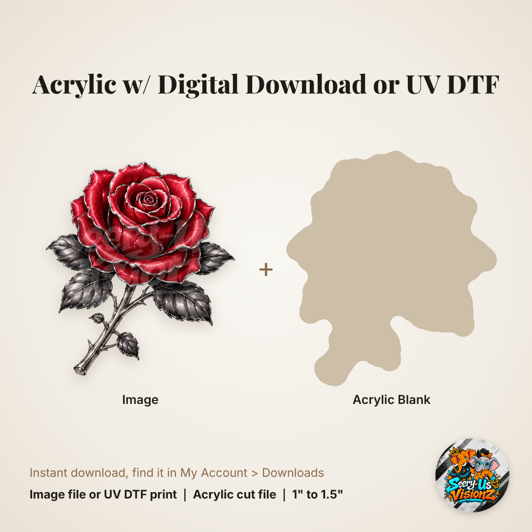Red Rose Stem Charm acrylic blank and digital download