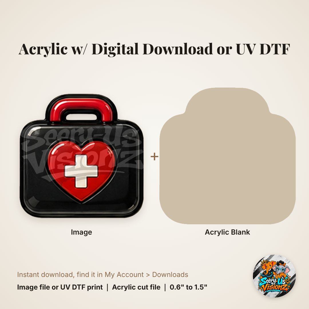 Black Heart First Aid Kit Charm acrylic blank and digital download