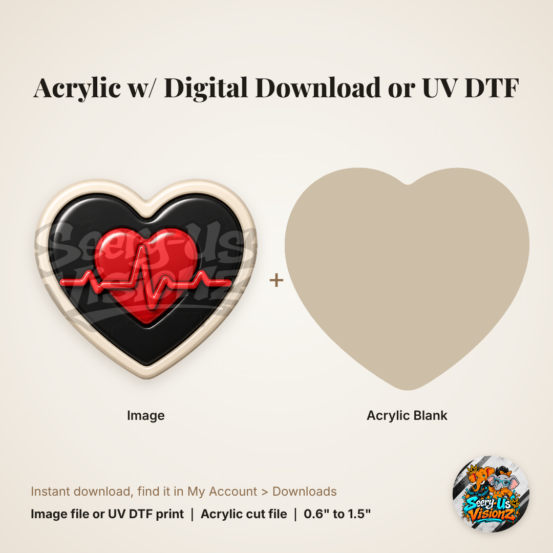 Red Heartbeat Heart Badge Charm acrylic blank and digital download
