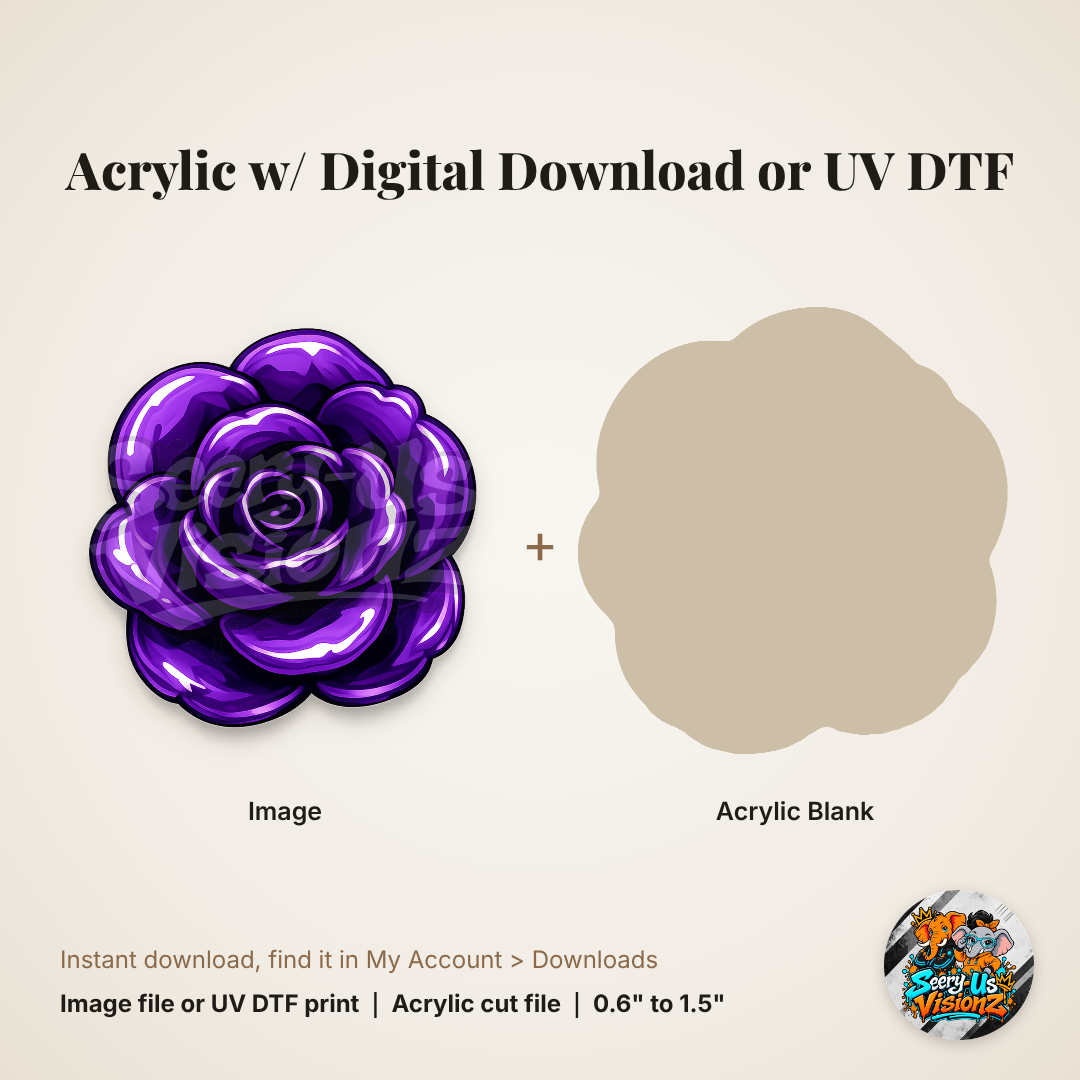 Purple Glossy Rose Charm acrylic blank and digital download