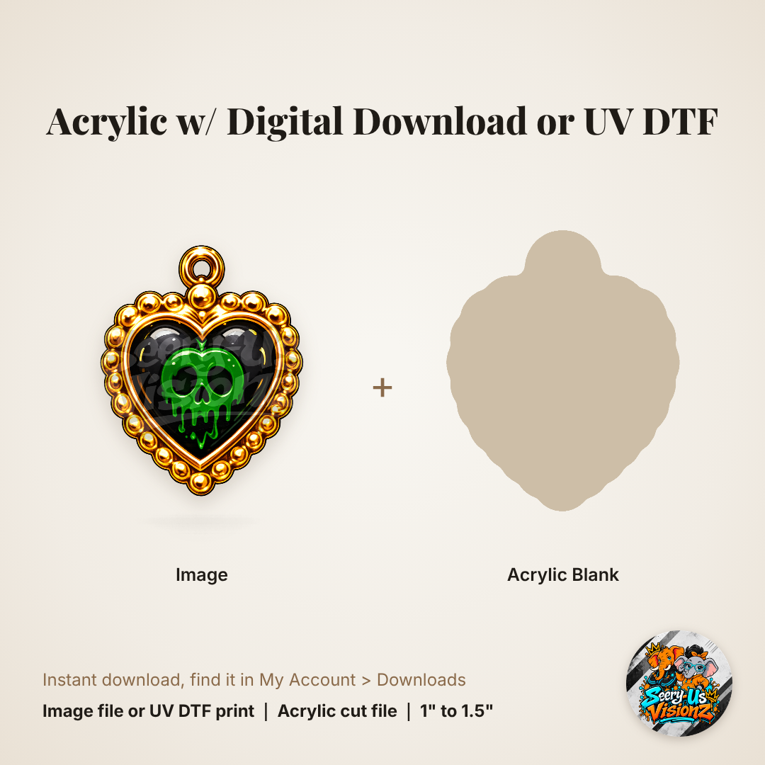 Gold Heart Poison Skull Locket Charm acrylic blank and digital download
