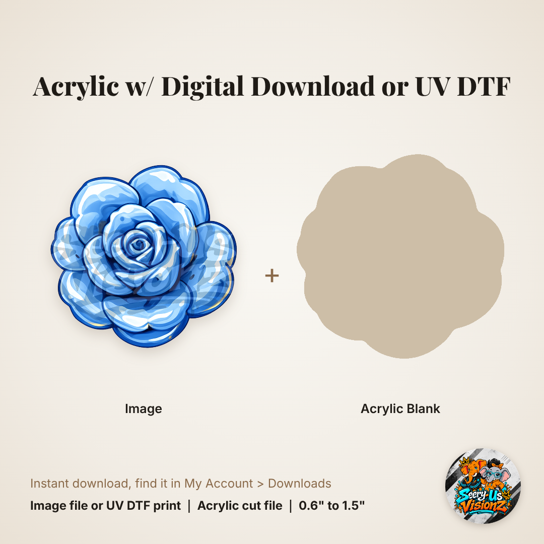 Blue Glossy Rose Charm acrylic blank and digital download