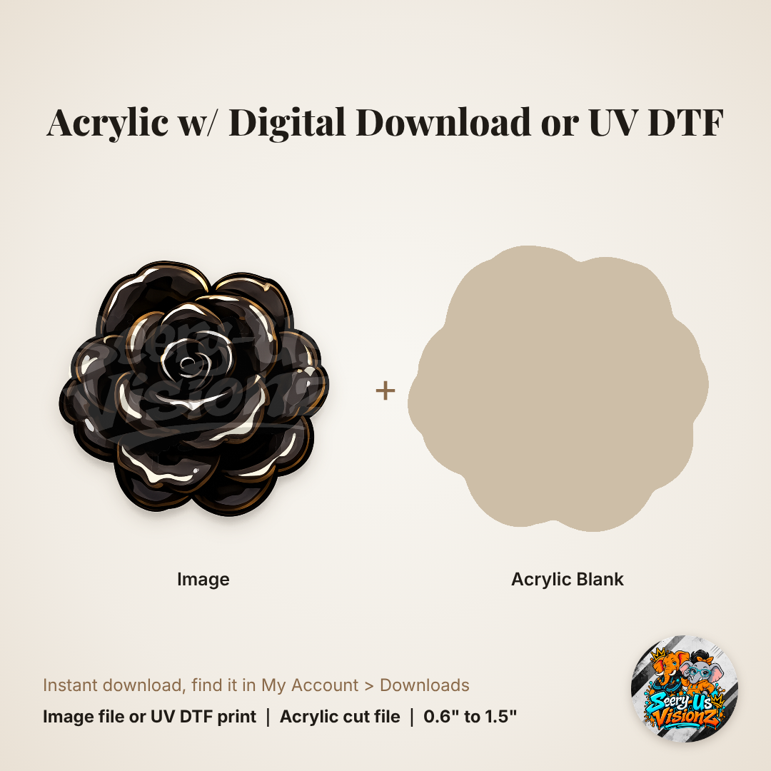 Black Glossy Rose Charm acrylic blank and digital download