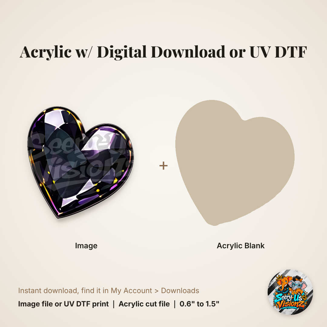 Black Gemstone Heart Charm acrylic blank and digital download