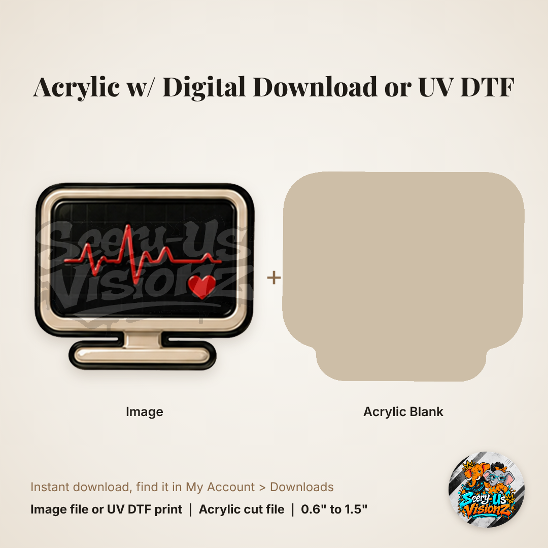 Red Heart Monitor Charm acrylic blank and digital download