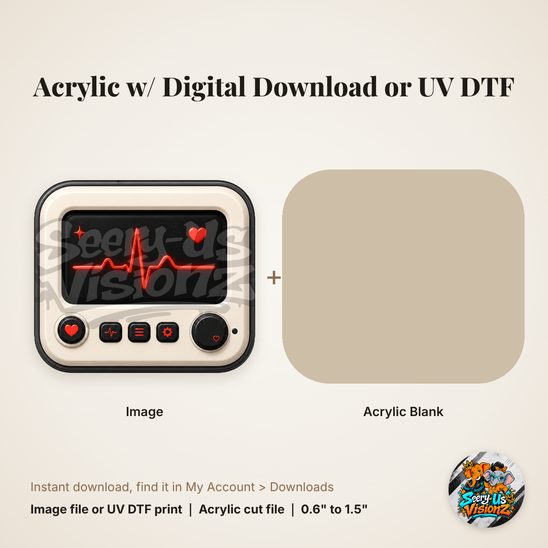 Red Heartbeat Monitor Charm acrylic blank and digital download