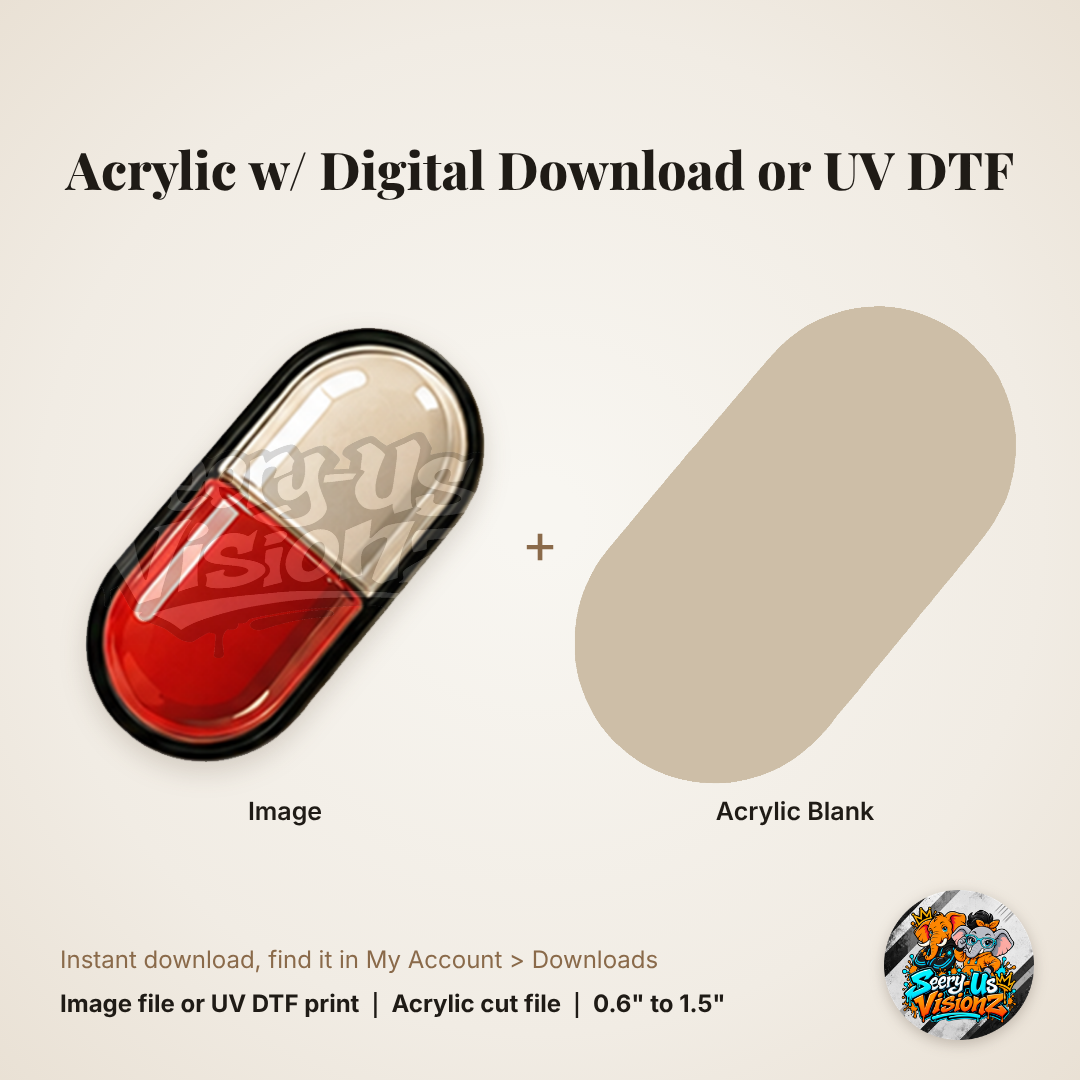 Red Capsule Pill Charm acrylic blank and digital download