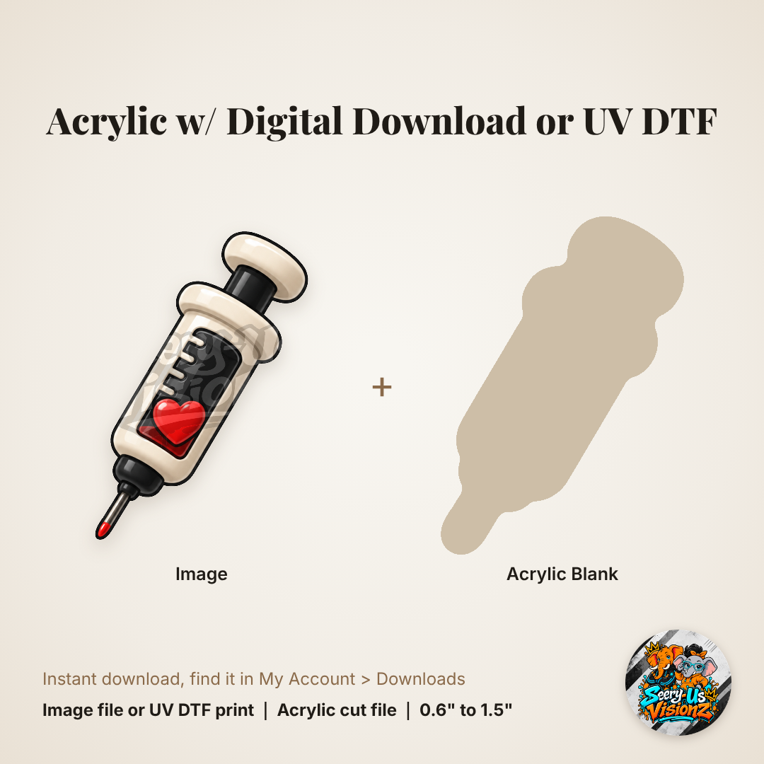 Red Heart Syringe Charm acrylic blank and digital download
