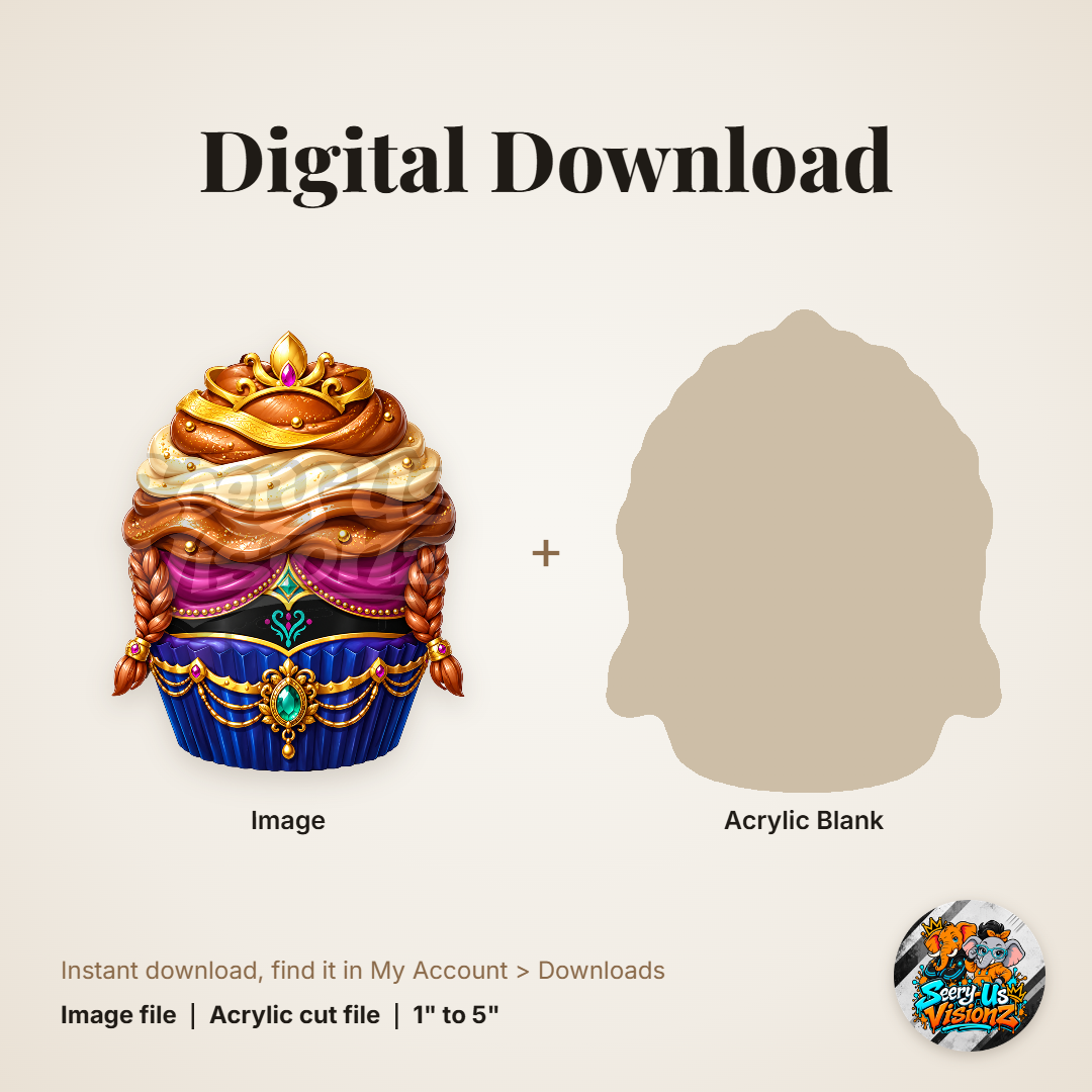 Braided Princess Cupcake acrylic blank and digital download