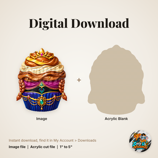 Braided Princess Cupcake acrylic blank and digital download