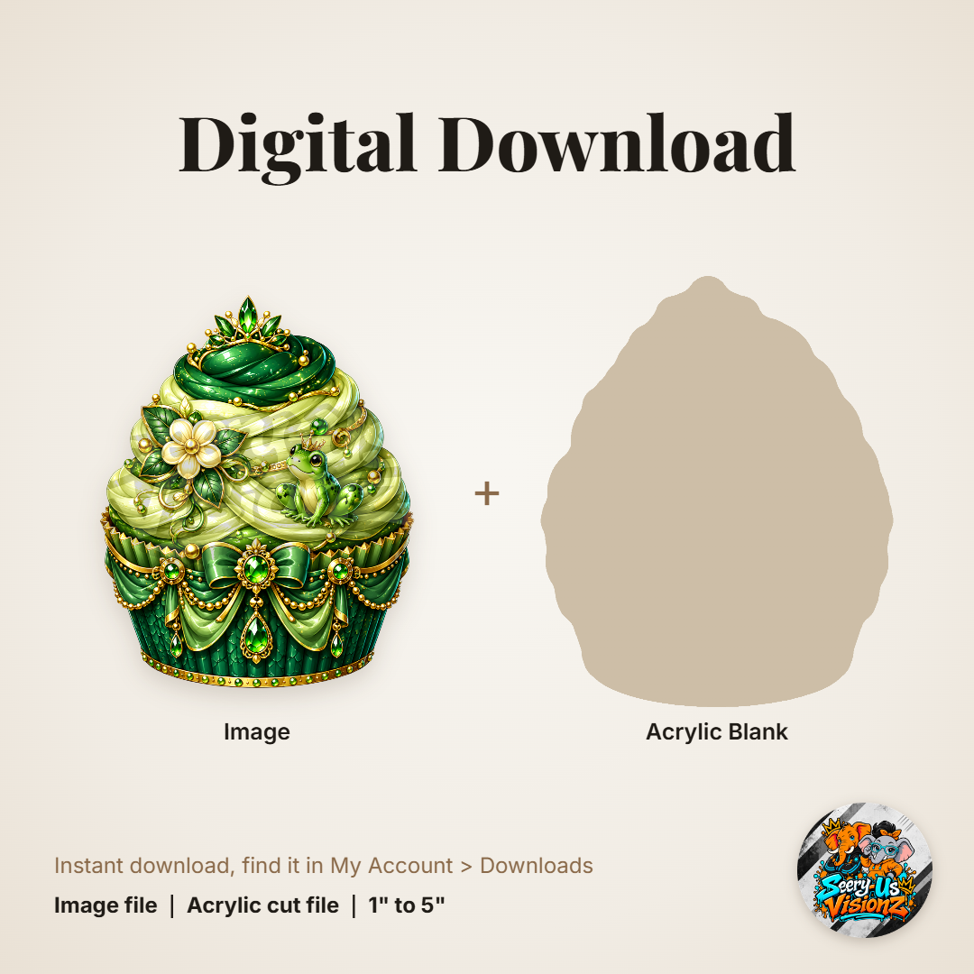 Green Princess Cupcake acrylic blank and digital download