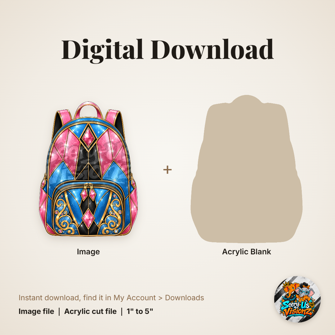 Harlequin Backpack acrylic blank and digital download