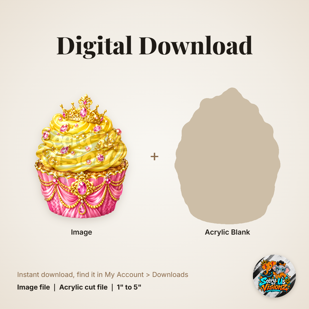 Golden Crown Cupcake acrylic blank and digital download