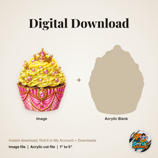 Golden Crown Cupcake 2 acrylic blank and digital download