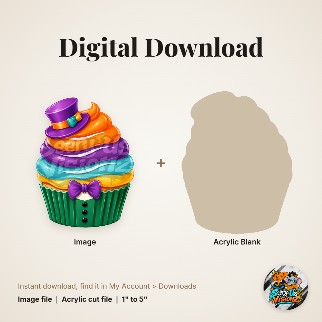 Top Hat Party Cupcake acrylic blank and digital download