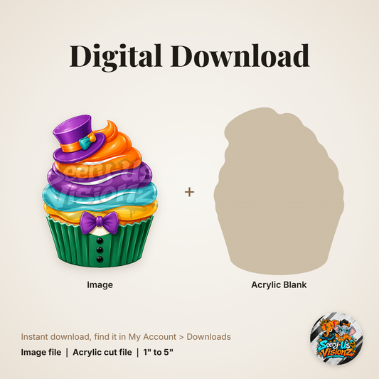 Top Hat Party Cupcake acrylic blank and digital download
