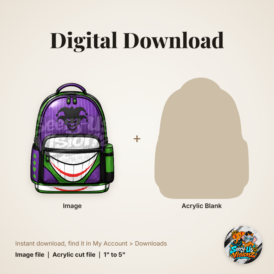 Purple Grin Backpack acrylic blank and digital download