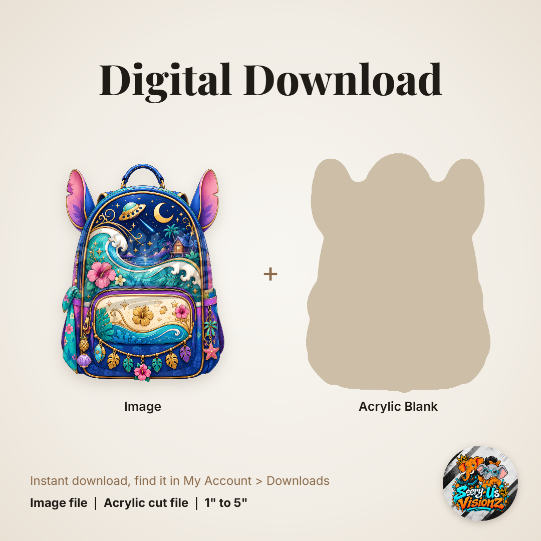 Blue Alien Pup Backpack acrylic blank and digital download