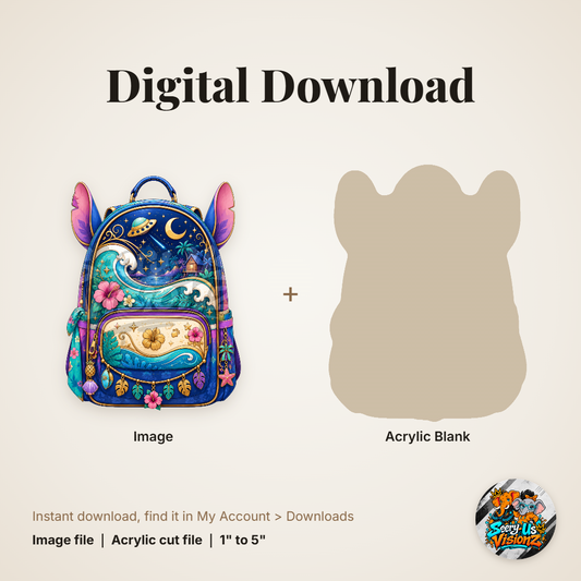 Blue Alien Pup Backpack acrylic blank and digital download