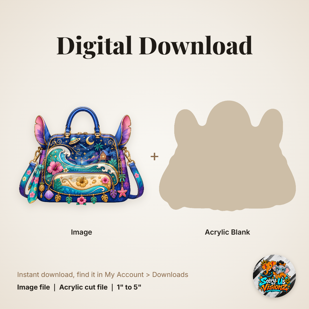 Blue Alien Pup Handbag acrylic blank and digital download