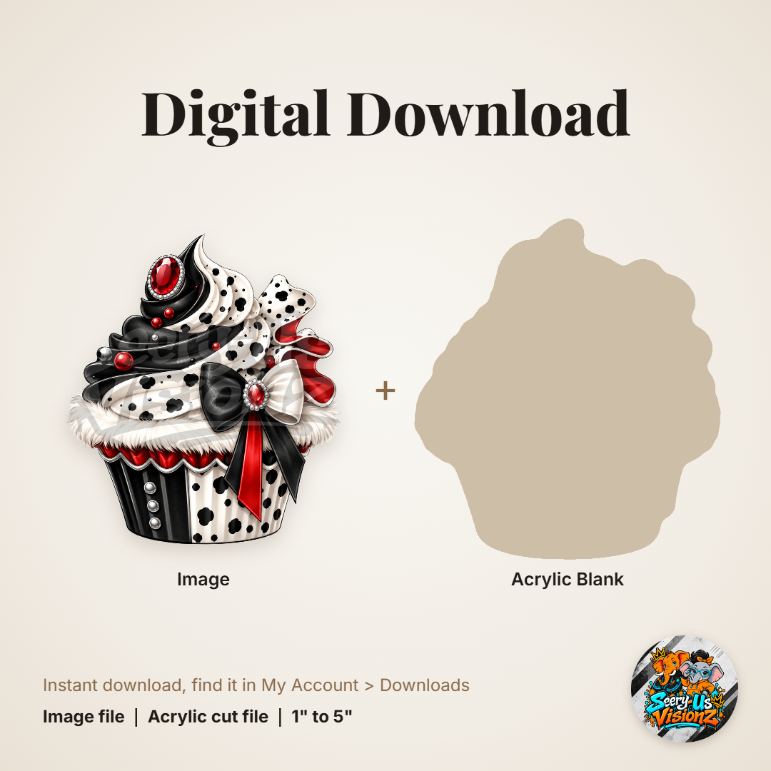 Dalmatian Diva Cupcake acrylic blank and digital download