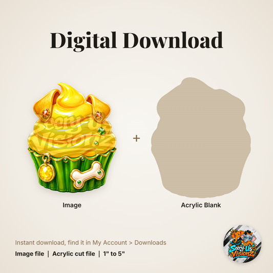 Yellow Pup Bone Cupcake acrylic blank and digital download