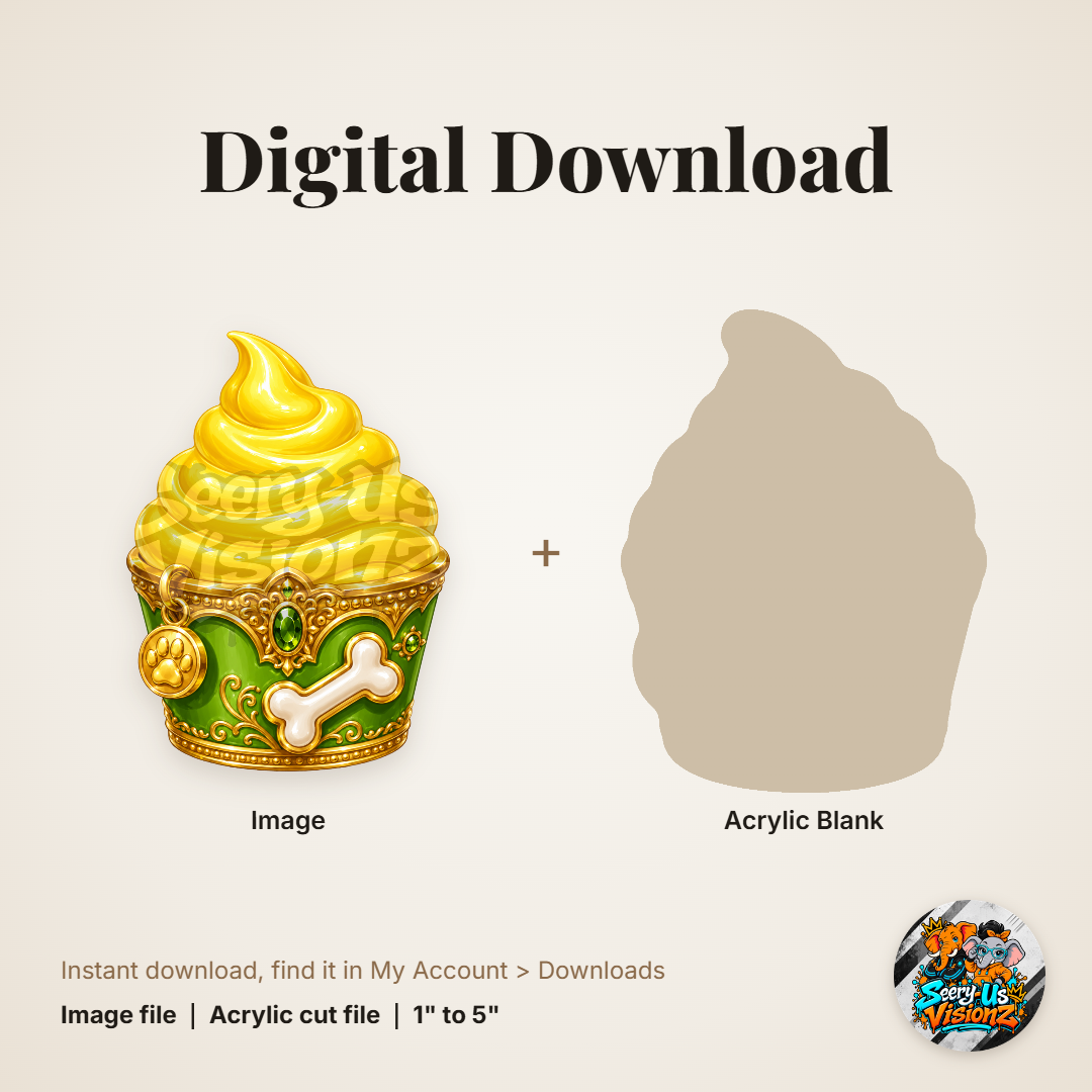 Yellow Pup Bone Cupcake 2 acrylic blank and digital download