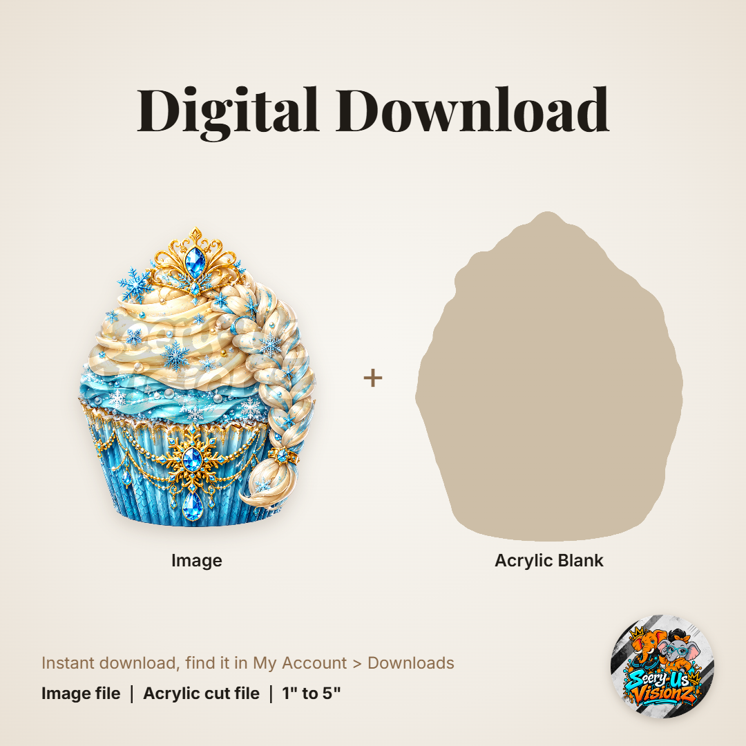 Ice Queen Braid Cupcake acrylic blank and digital download