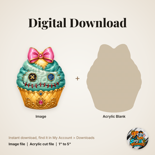 Stitched Doll Cupcake acrylic blank and digital download