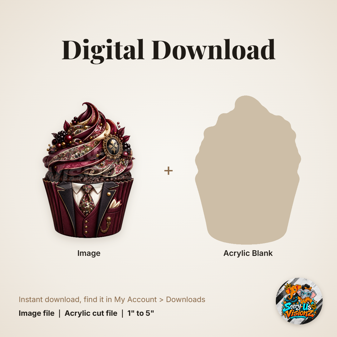 Gentleman Rose Cupcake acrylic blank and digital download