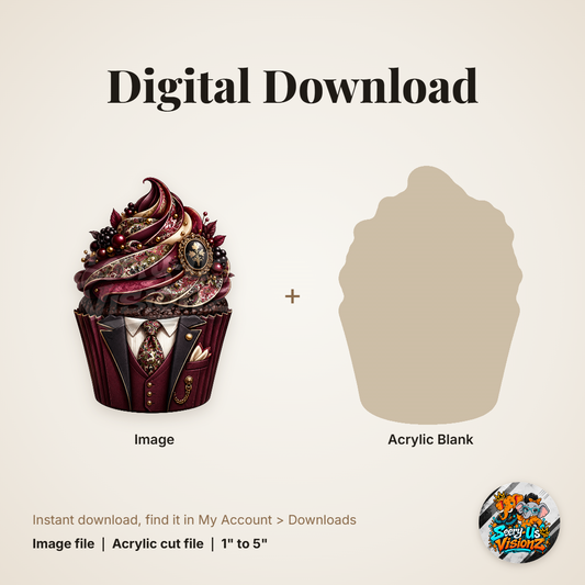 Gentleman Rose Cupcake acrylic blank and digital download