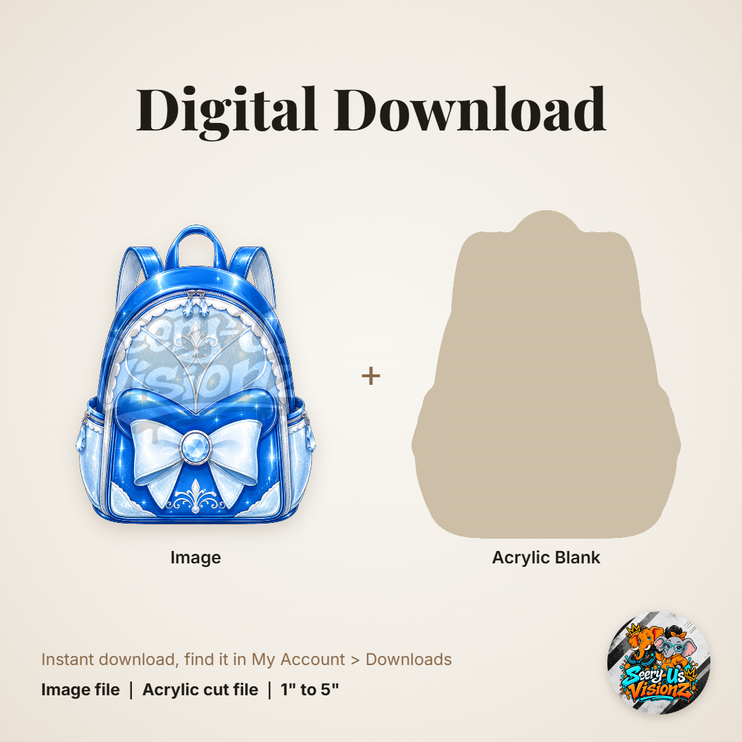 Blue Bow Princess Backpack acrylic blank and digital download