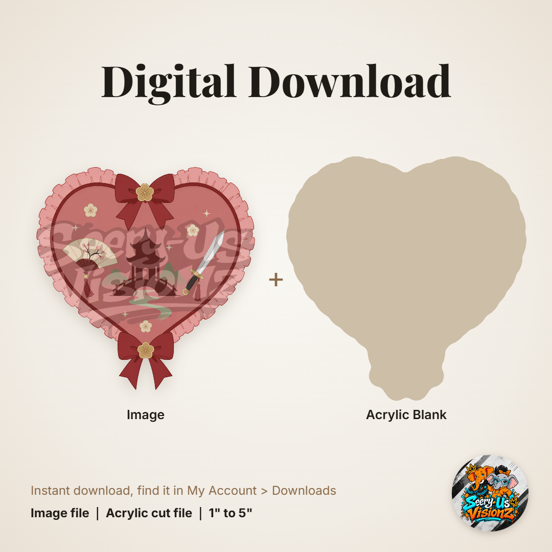 Warrior Dark Pink Heart acrylic blank and digital download